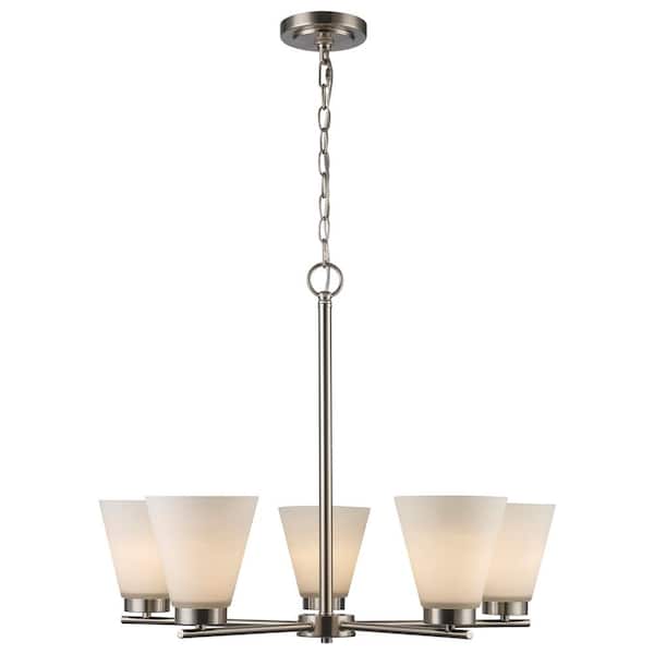 Fifer 5-Light Brushed Nickel Chandelier Light Fixture with Frosted Glass Shades