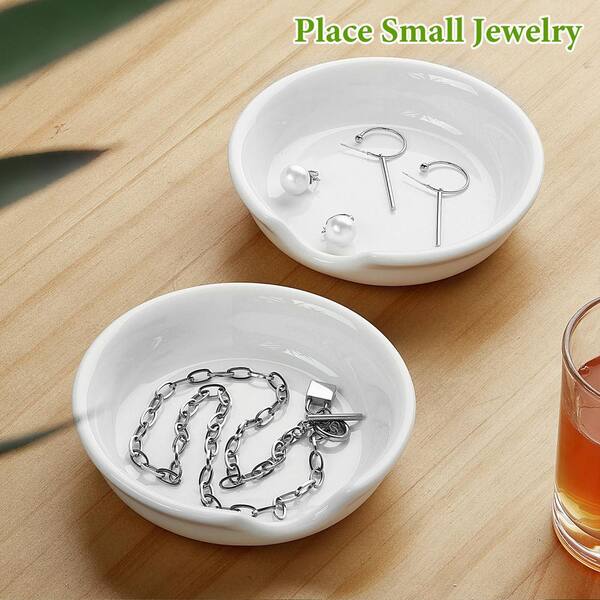 4.8 in. Ceramic Spoon Rest with Metal Holder for Kitchen, Coffee Spoons, Tong, Cooking Utensil Rest, White (4-Pack)
