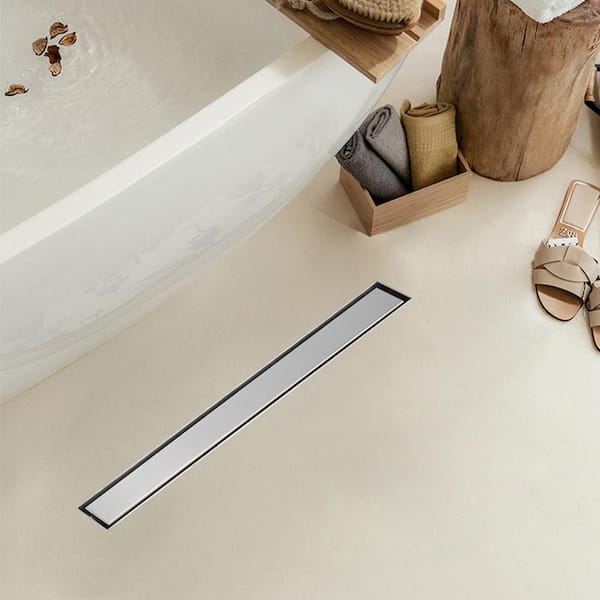 Interbath 32 in. Stainless Steel Linear Shower Drain with Tile-In Pattern Drain Cover in Brushed Nickel