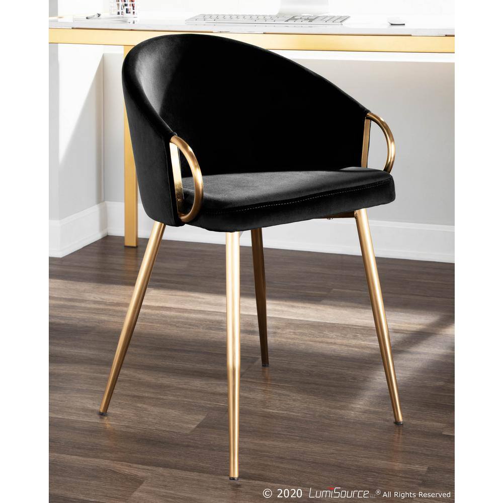 Claire Black Velvet Upholstered Low Arm Chair with Gold Metal Frame