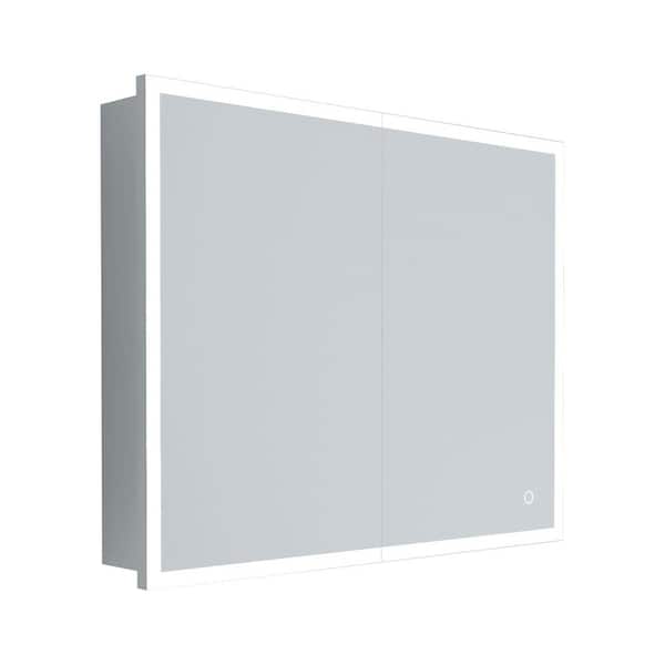 Unbranded 30 in. W x 24 in. H Silver Rectangular Aluminum Recessed or Surface Mount Medicine Cabinet with Mirror
