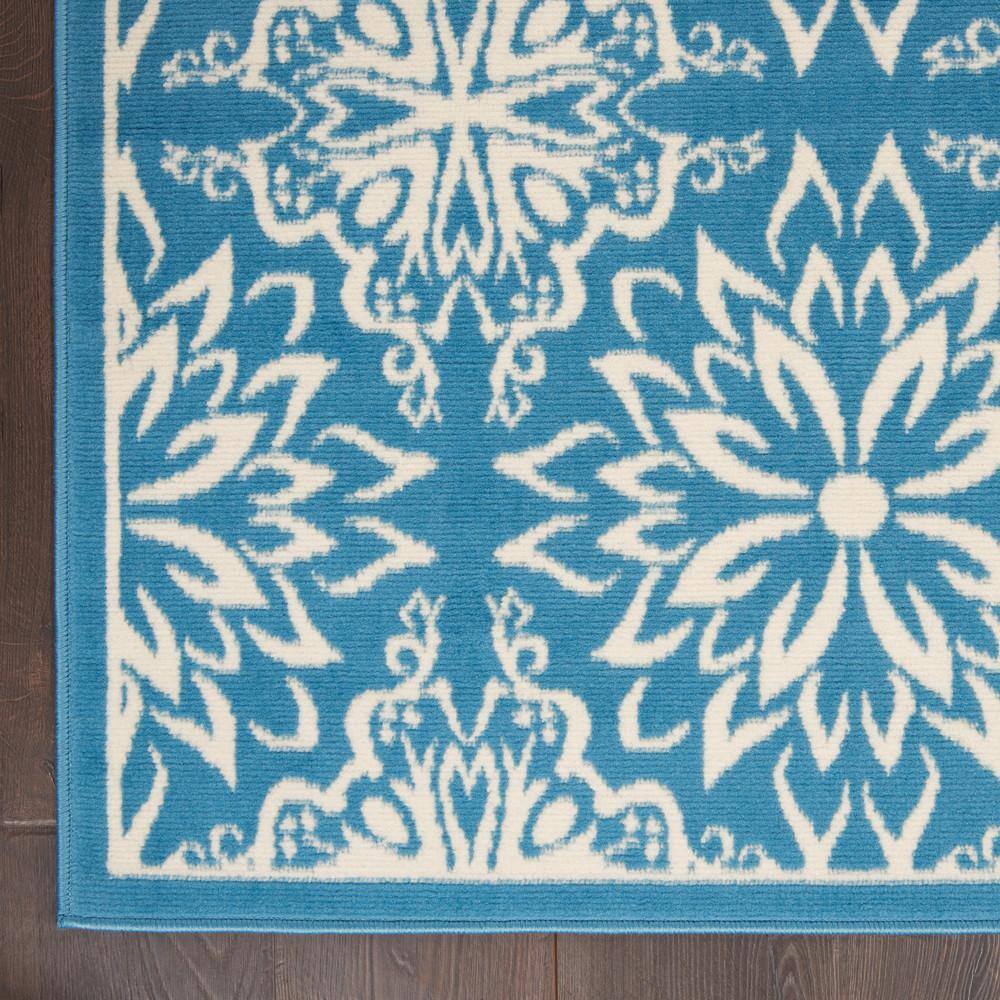 Handmade Floral Ivory & Blue Round Synthetic Area Rug, 5'3" x 7'3"