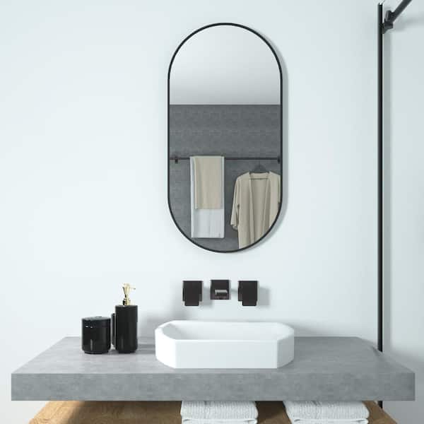 TaiMei 18 in. W. x 36 in. H Oval Framed Wall Bathroom Vanity Mirror in Matte Black
