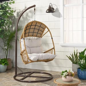 Malia Light Brown Fabric Removable Cushions Outdoor Patio Egg Chair