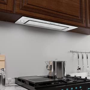 35.43 in. 900 CFM Ducted Insert Range Hood in Stainless Steel and White Glass with Lights
