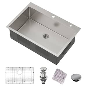 33 in. Drop-in/Topmount Single Bowl 16 Gauge Stainless Steel Kitchen Sink with Accessories