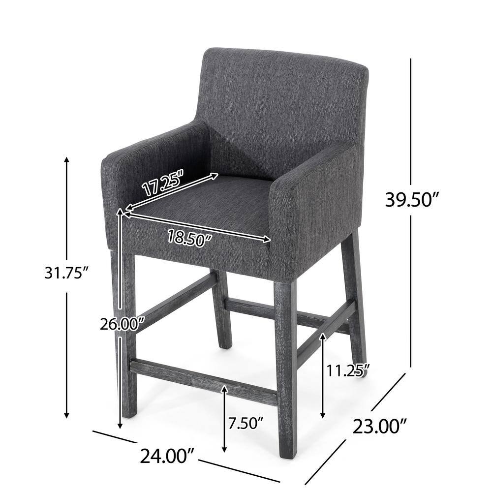 Charcoal and Gray Weathered Wood Extra Tall Counter Stool with Armrests