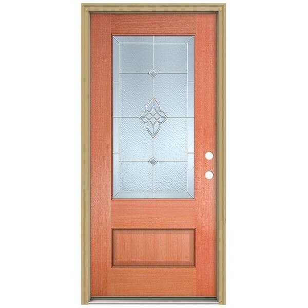 JELD-WEN 36 in. x 96 in. Rosemont 3/4 Lite Unfinished Mahogany Wood Prehung Front Door with Brickmould and Zinc Caming