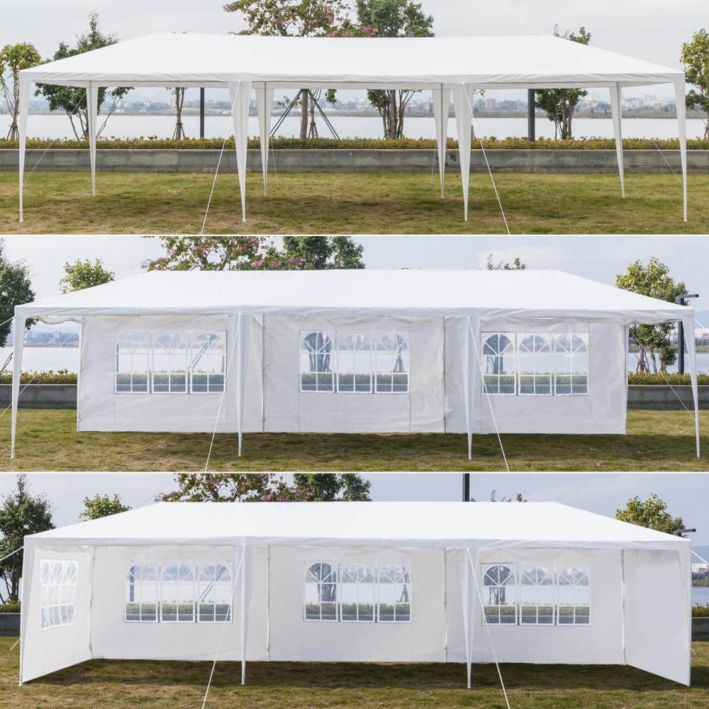 White 30' x 10' Outdoor Wedding Canopy Tent with 5 Sidewalls