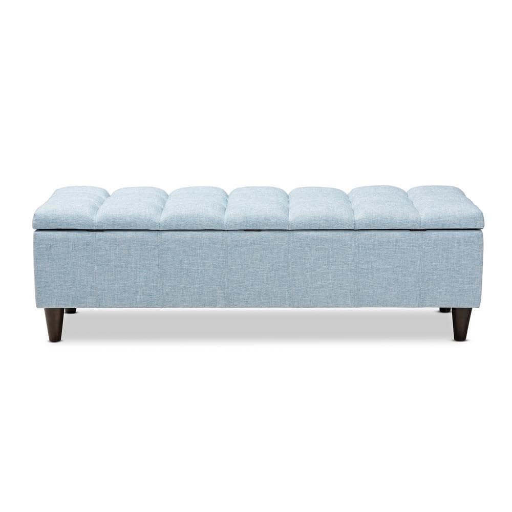 Light Blue Tufted Fabric Storage Bench Ottoman
