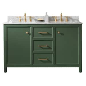 54 in. W x 22 in. D Vanity in Vogue Green with Marble Vanity Top in White with White Basin with Backsplash