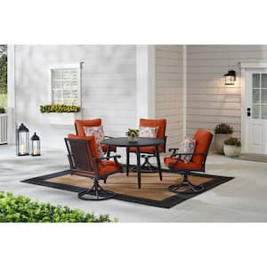 Braxton Park 5-Piece Black Steel Outdoor Patio Dining Set with CushionGuard Quarry Red Cushions