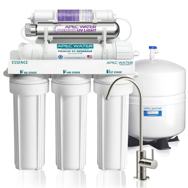 APEC Water Systems ROES-PHUV75 Essence 75 GPD 7-Stage Reverse Osmosis Water Filtration System with Alkaline Mineral pH+ and UV Ultra-Violet Sterilizer - 1