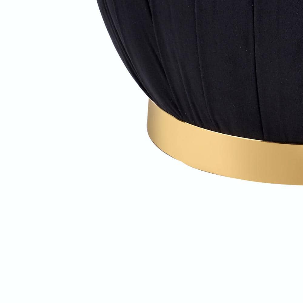 Meelano Luxe Round Black Velvet Ottoman with Gold Cylinder Base