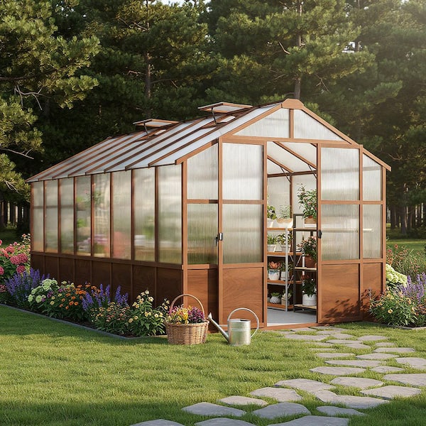 Epicpoplar 8 ft. x 16 ft. Cedar Wood Walk-In Greenhouse Kit with