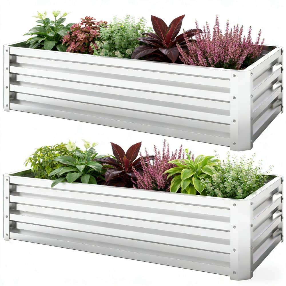 Silver Galvanized Steel Rectangular Raised Garden Bed Planter Box with Open Bottom Drainage price history on PriceWatchPro