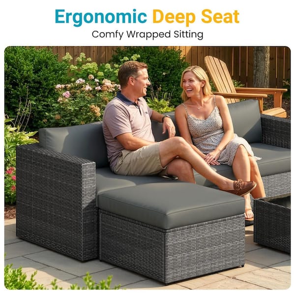 5-Piece Patio Furniture Set, All Weather Wicker Patio Conversation