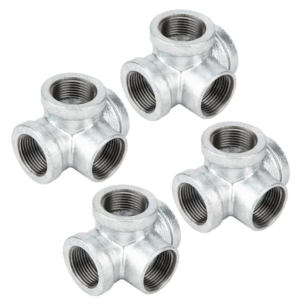 PIPE DECOR 1 in. Galvanized Side Outlet FPT x FPT x FPT x FPT Tee Fitting (4-Pack)