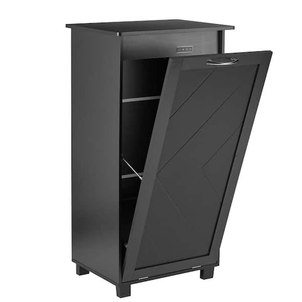VECELO Tilt-Out Kitchen Trash Cabinet – Hidden Dog-Proof Garbage Can With Wood Holder & Deodorizer