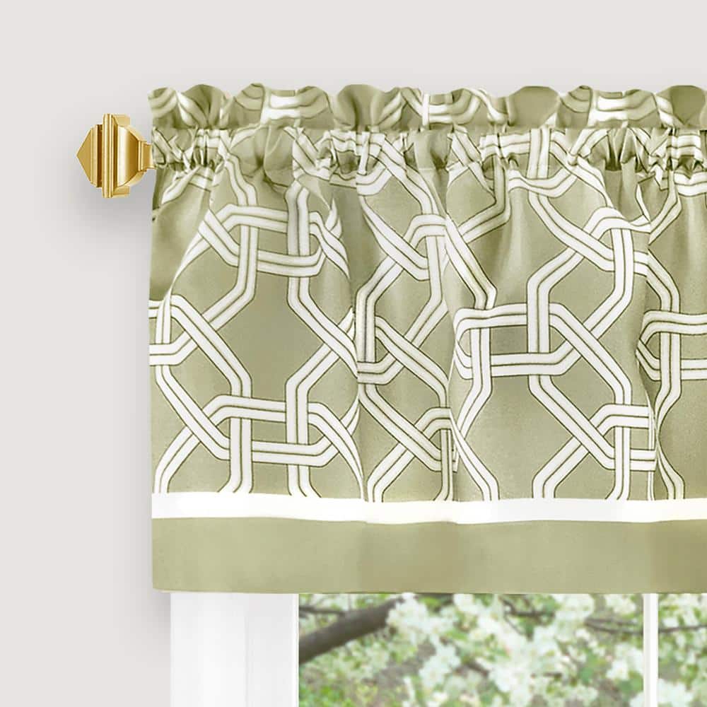 Green Geometric Polyester Curtain Tier and Valance Set
