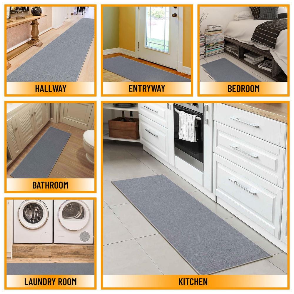 Gray Machine Washable Non-Slip Runner Rug