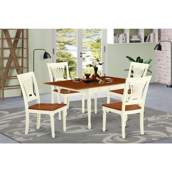 East West Furniture 5-Piece Buttermilk and Cherry Solid Wood Top - Dining Room Set with Dropleaf (Seats 4)