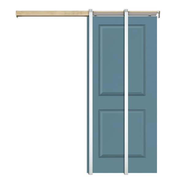 CALHOME 30 in. x 80 in. Dignity Blue Painted Composite MDF 2PANEL Interior Sliding Door with Pocket Door Frame and Hardware Kit