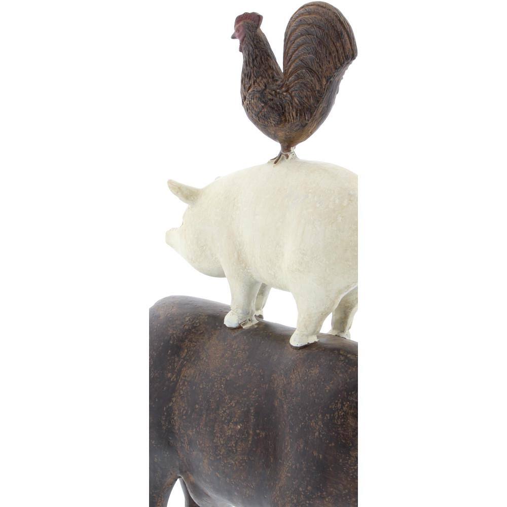 14" Brown and White Resin Farm Animal Stacked Sculpture