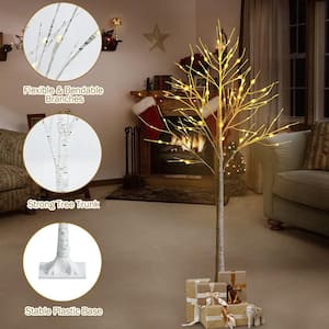 5 ft. White Pre-Lit Twig Birch Artificial Christmas Tree for Christmas Holiday with 72 LED Lights