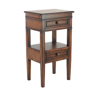12 in. Brown 2 Drawers and 1 Shelf Large Rectangle Wood End Accent Table