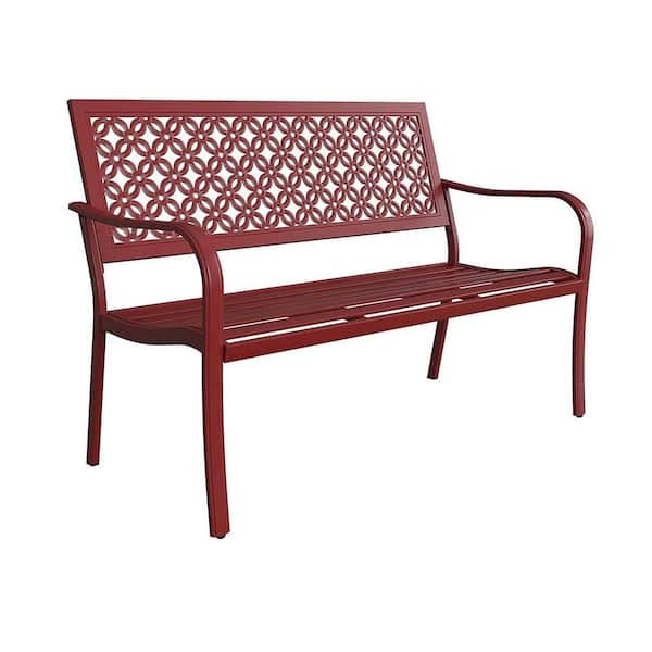 Unbranded 50 in. 2-Person Metal Cherry Red Outdoor Bench