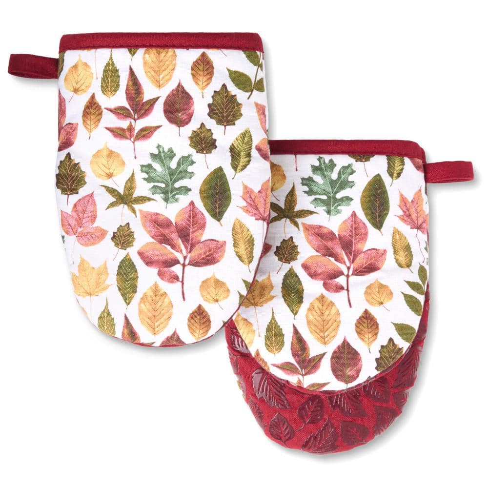 MARTHA STEWART Autumn Harvest Falling Leaves 5.5 in. x 8 in. Mini Oven Mitt Set (2-Pack)