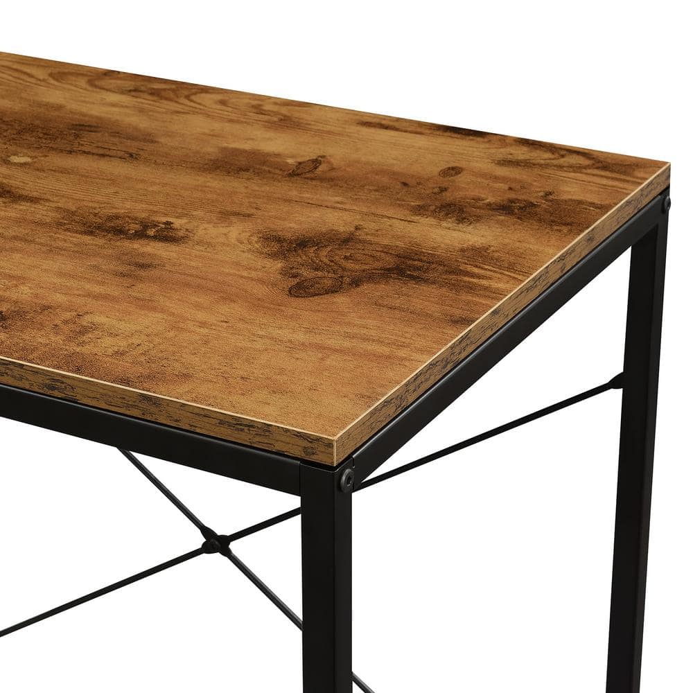 Barnwood & Black 36" Office Workstation Desk with 4-Tier Shelves