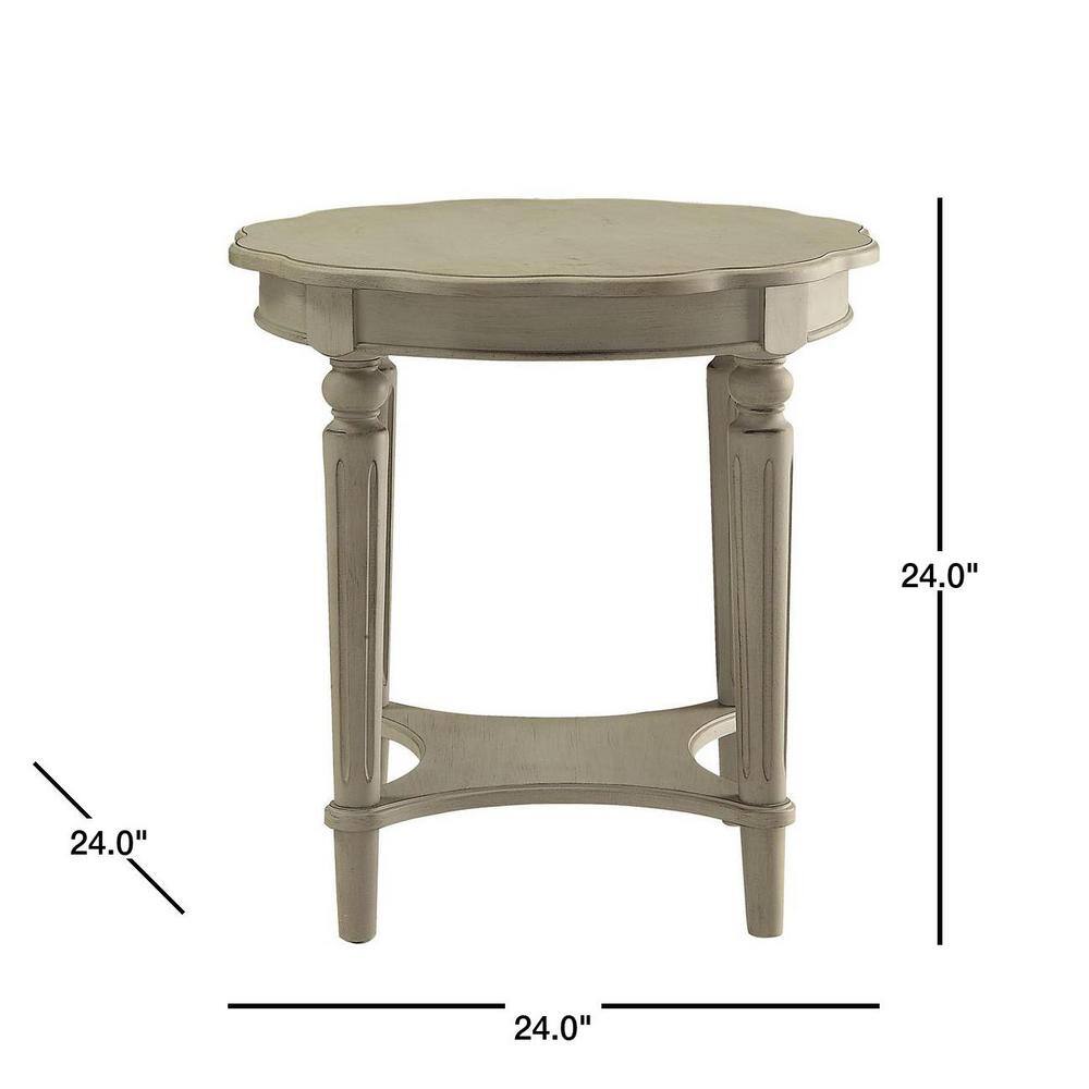 Antique Slate Round Wood End Table with Shelf