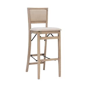 Keira 30.75 in. Seat height Gray-wash High back Wood frame Folding Barstool with Beige Polyester seat 1 stool