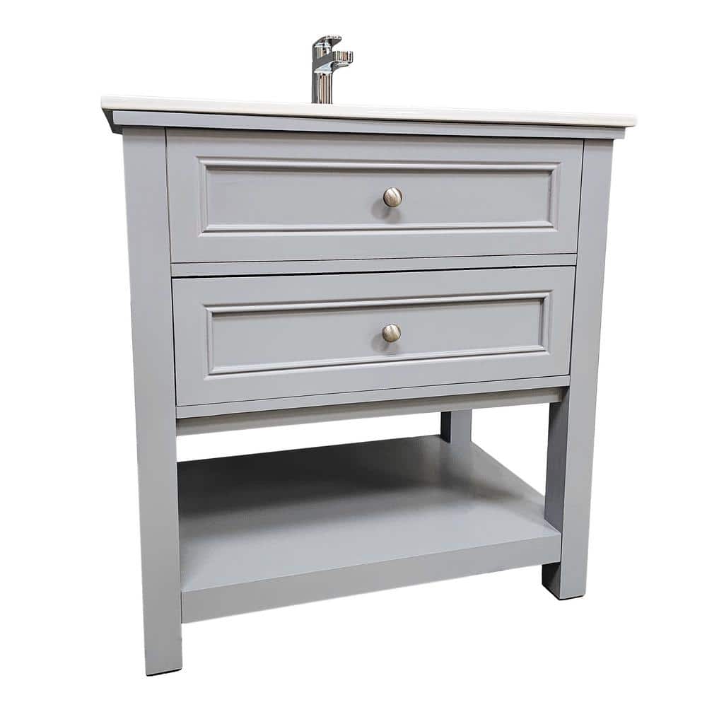 Gray PVC Freestanding Vanity with White Ceramic Top, 30"