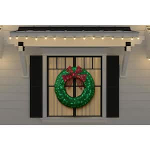 3 ft Green Twinkling LED Tinsel Wreath Yard Sculpture