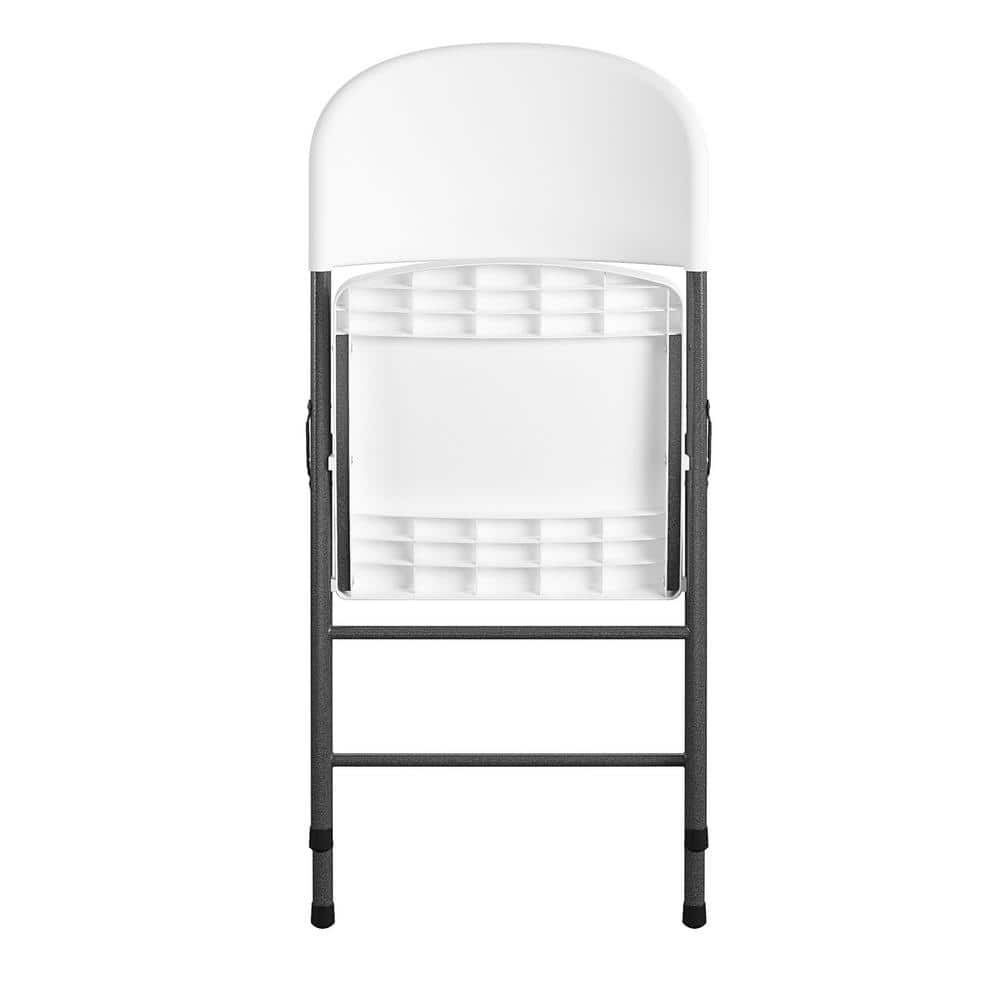 White Speckle Plastic Folding Chairs with Black Steel Legs, 4-Pack