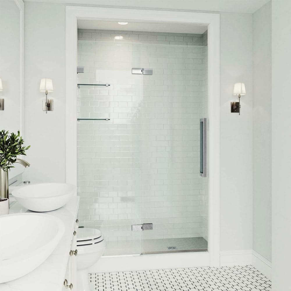 Powell 47 1/4 to 48 3/4 in. W x 74 in. H Hinged Frameless Shower Door in Chrome with 5/16 in. (8mm) Clear Glass price history on PriceWatchPro