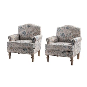 Romain Farmhouse Paisley Fabric Arm Chair with Solid Wooden Legs (Set of 2)