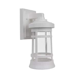 7.1 in. D x 12.75 in. H x 5.75 in. W 1-Light White Outdoor Round Wall Lantern Sconce with Durable Clear Acrylic Lens