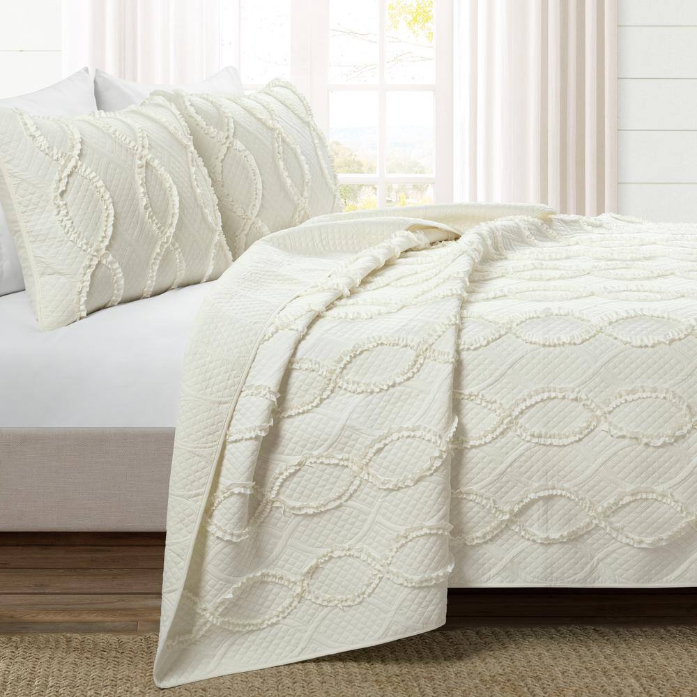 Ivory Full/Queen Microfiber Textured Quilt Set