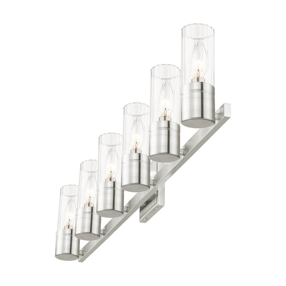 Midtown Brushed Nickel 6-Light Vanity with Clear Fluted Glass