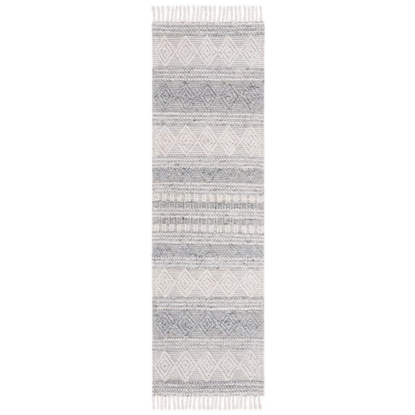 Natura 2 ft. x 10 ft. Silver Diamond Distressed Striped Runner Rug