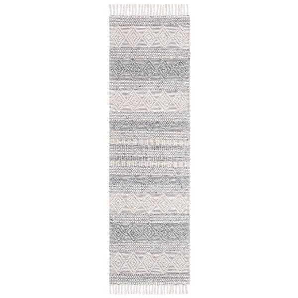 Natura 2 ft. x 6 ft. Silver Diamond Distressed Striped Runner Rug