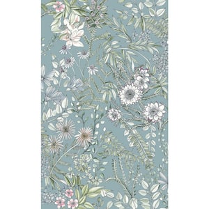 Full Bloom Blue Floral Blue Wallpaper Sample