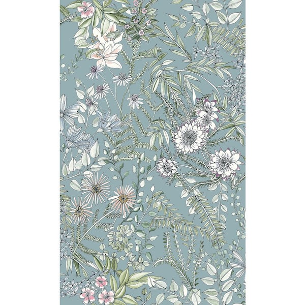 A-Street Prints Full Bloom Blue Floral Blue Wallpaper Sample