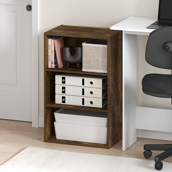 Basic 26.42 in. Tall Amber Pine Wood 3-Shelf Bookcase