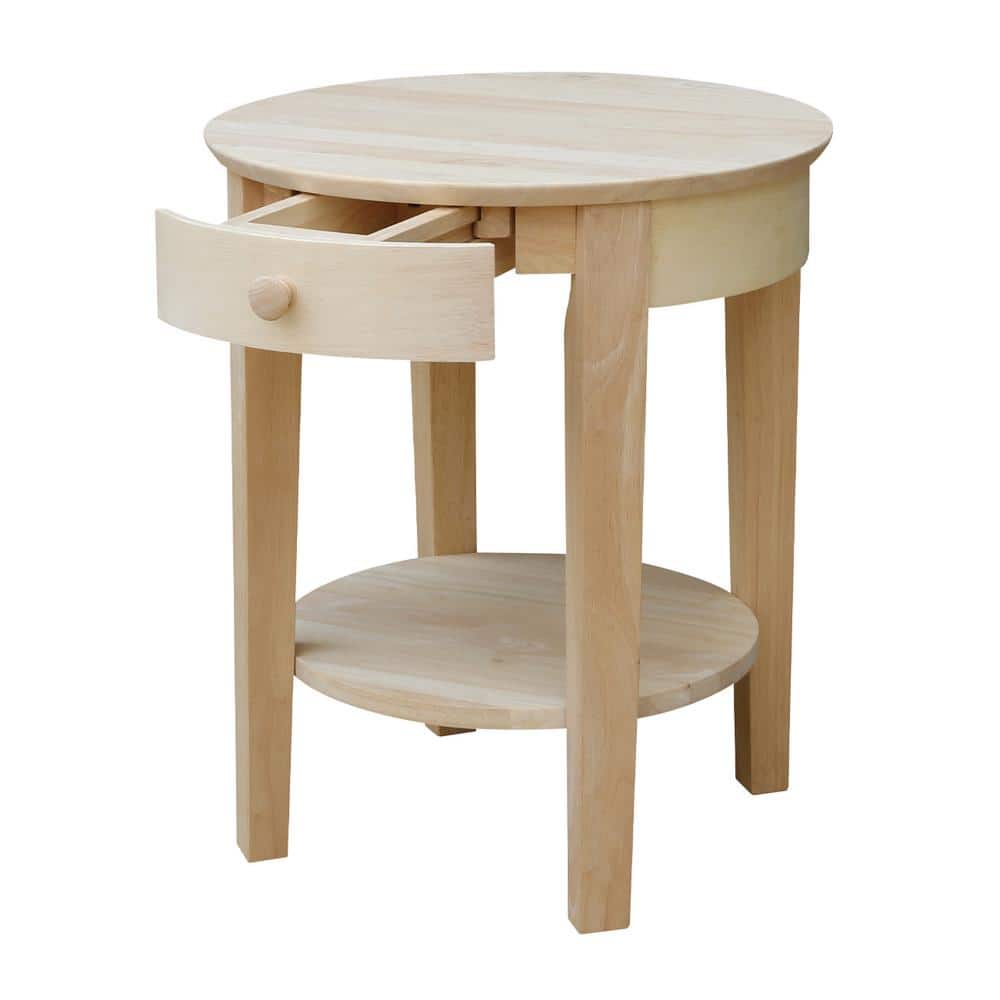 Elegant Solid Parawood Round End Table with Storage