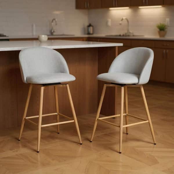 36.20 in. H Natural And Brown Counter Height Metal Bar Stool with Fabric Seat Set of 2